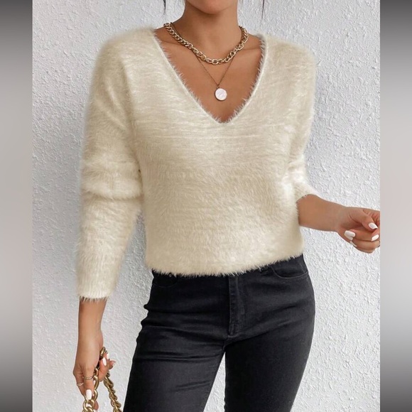 Burgundy V-Neck Soft Knit Sweater - Picture 11 of 16